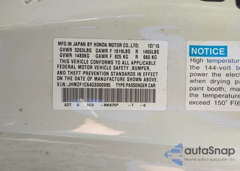 2016 Honda Cr-Z Ex/Ex-L Navi z USA, uszkodzony, nr VIN JHMZF1C64GS000995